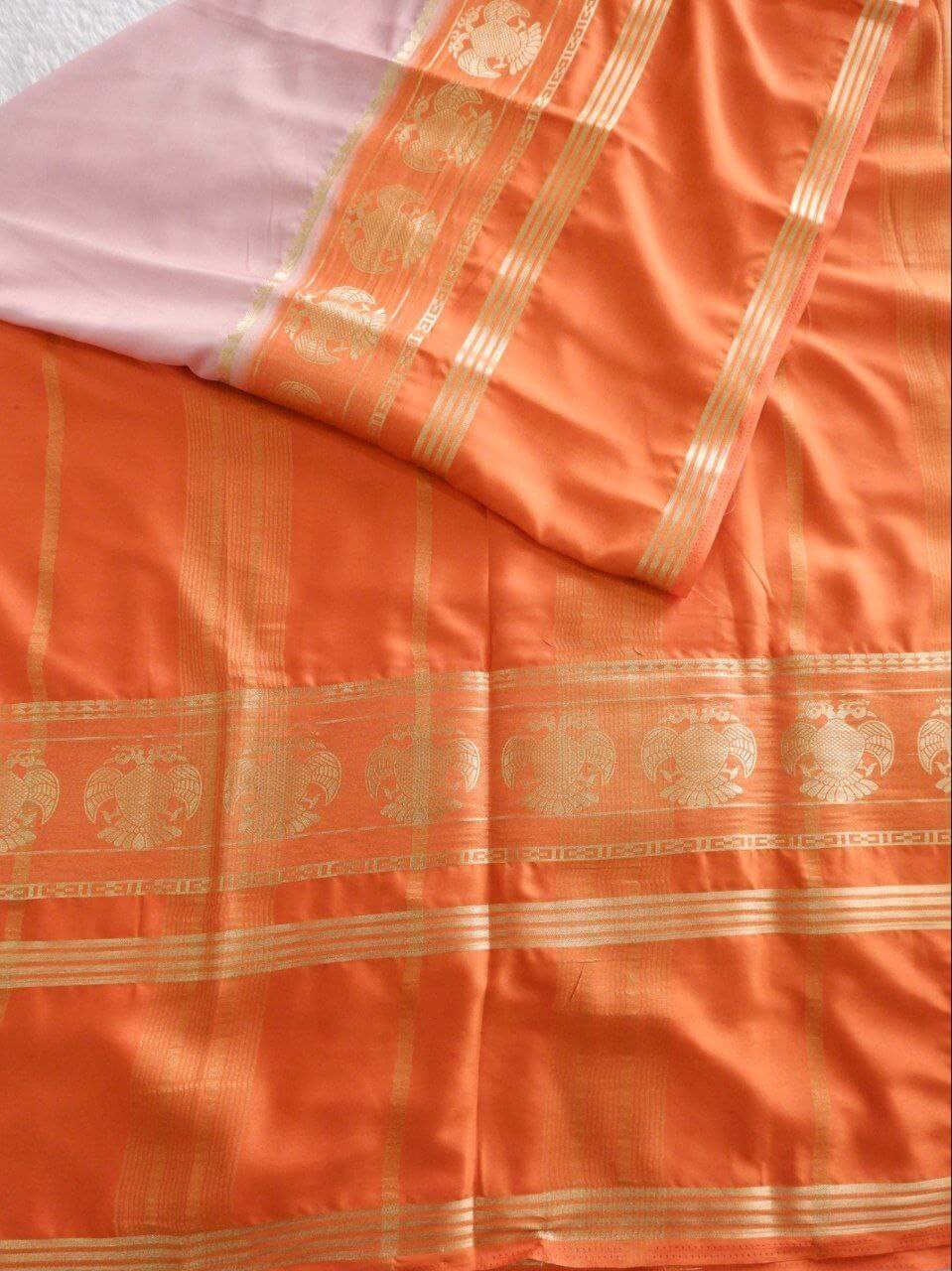 Lightweight Semi Mysore Silk Saree onion pink with Orange Blouse Online