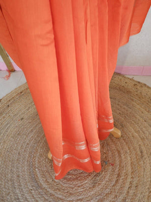 Assamese Handloom Orange Saree with Pink Contrast Blouse Online