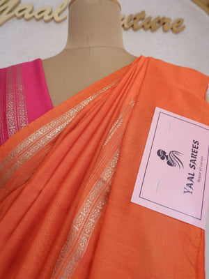 Assamese Handloom Orange Saree with Pink Contrast Blouse Online