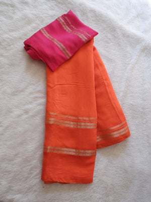 Assamese Handloom Orange Saree with Pink Contrast Blouse Online