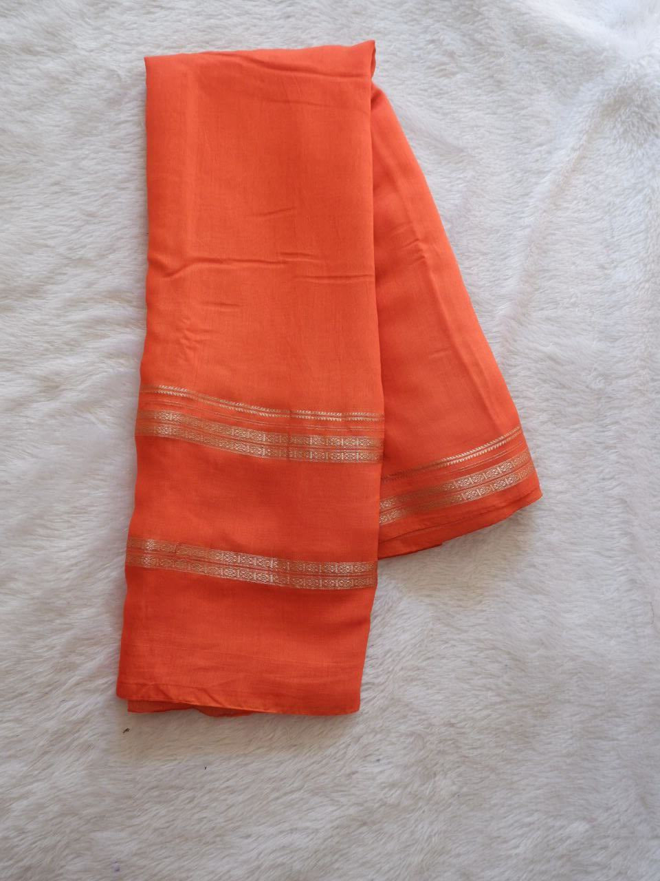 Assamese Handloom Orange Saree with Pink Contrast Blouse Online