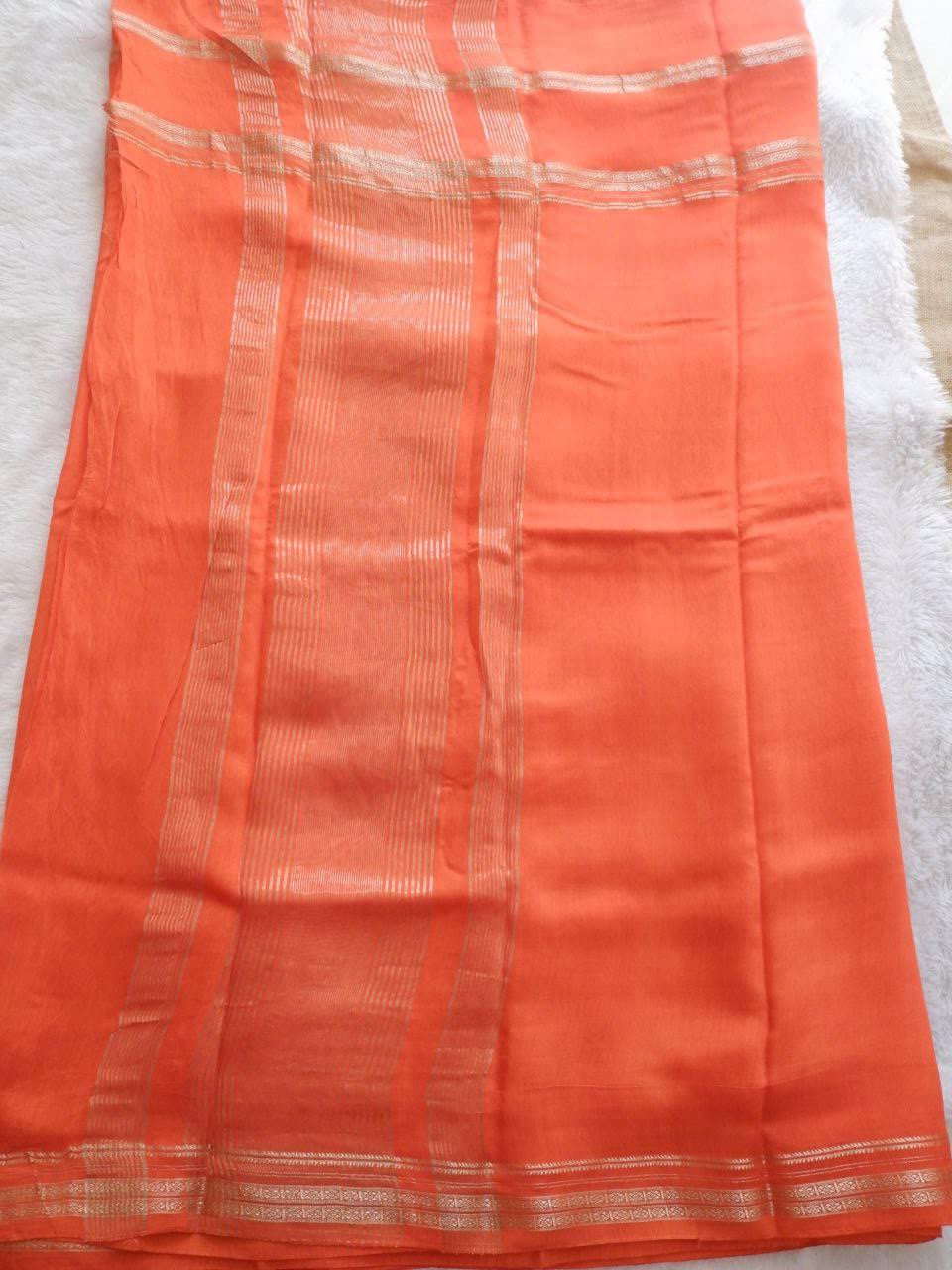 Assamese Handloom Orange Saree with Pink Contrast Blouse Online