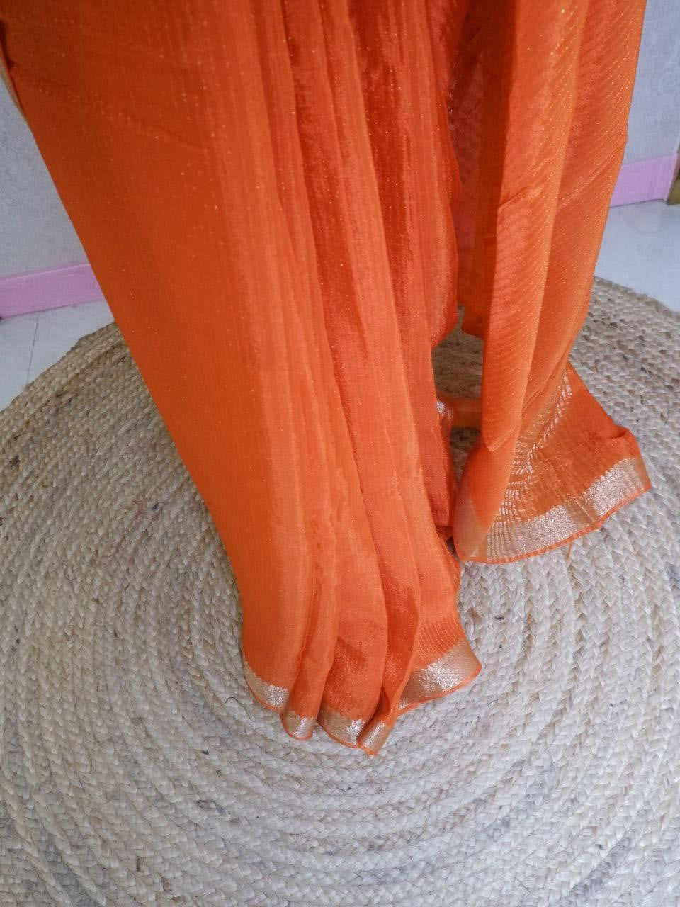 Chinnon Lines Orange Saree with Pink Blouse Online