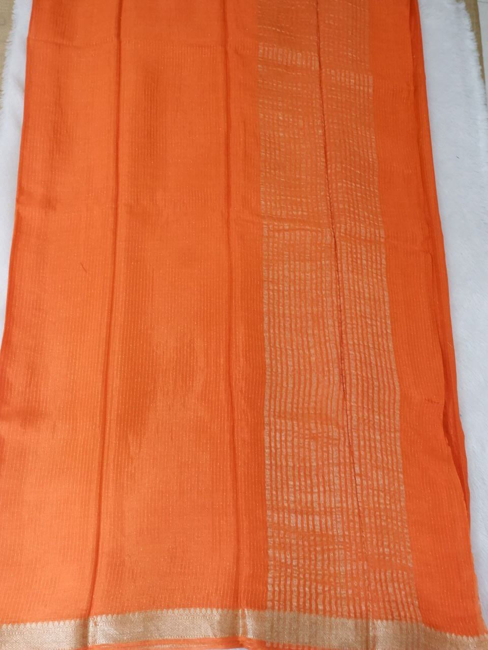 Chinnon Lines Orange Saree with Pink Blouse Online