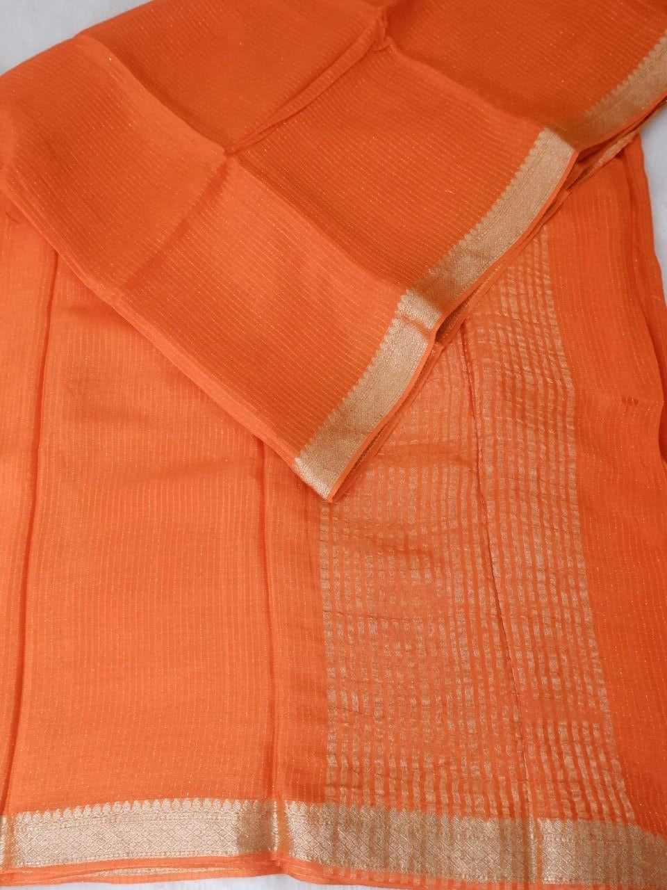 Chinnon Lines Orange Saree with Pink Blouse Online
