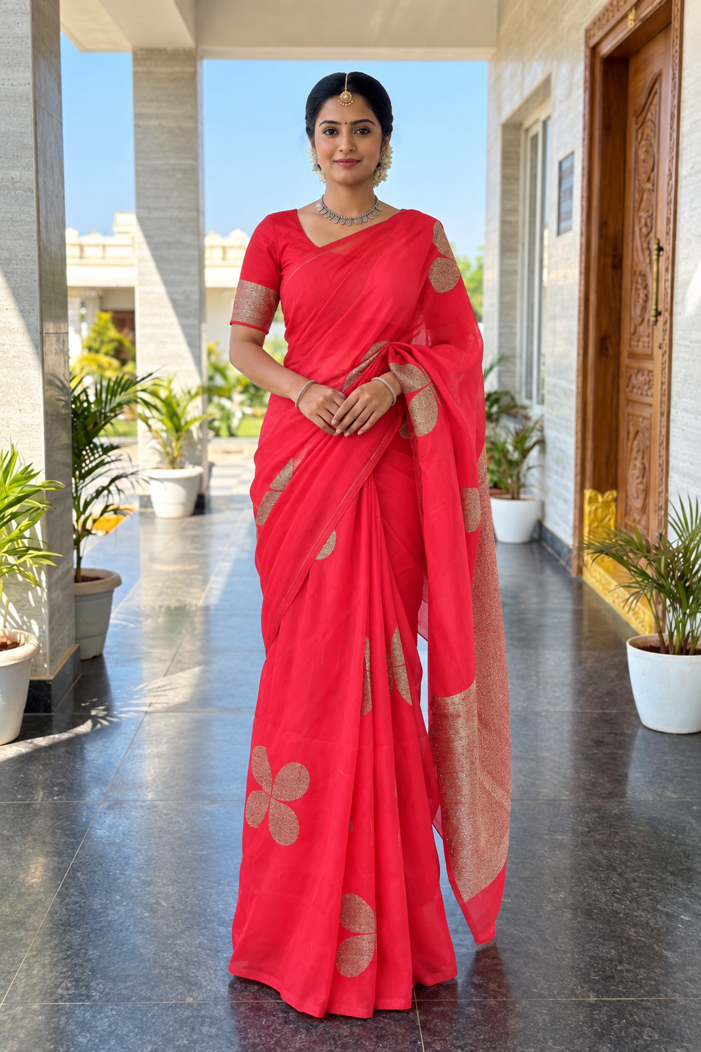 Elegant Embroidered Jute Silk Saree with Matching Border Blouse Piece
