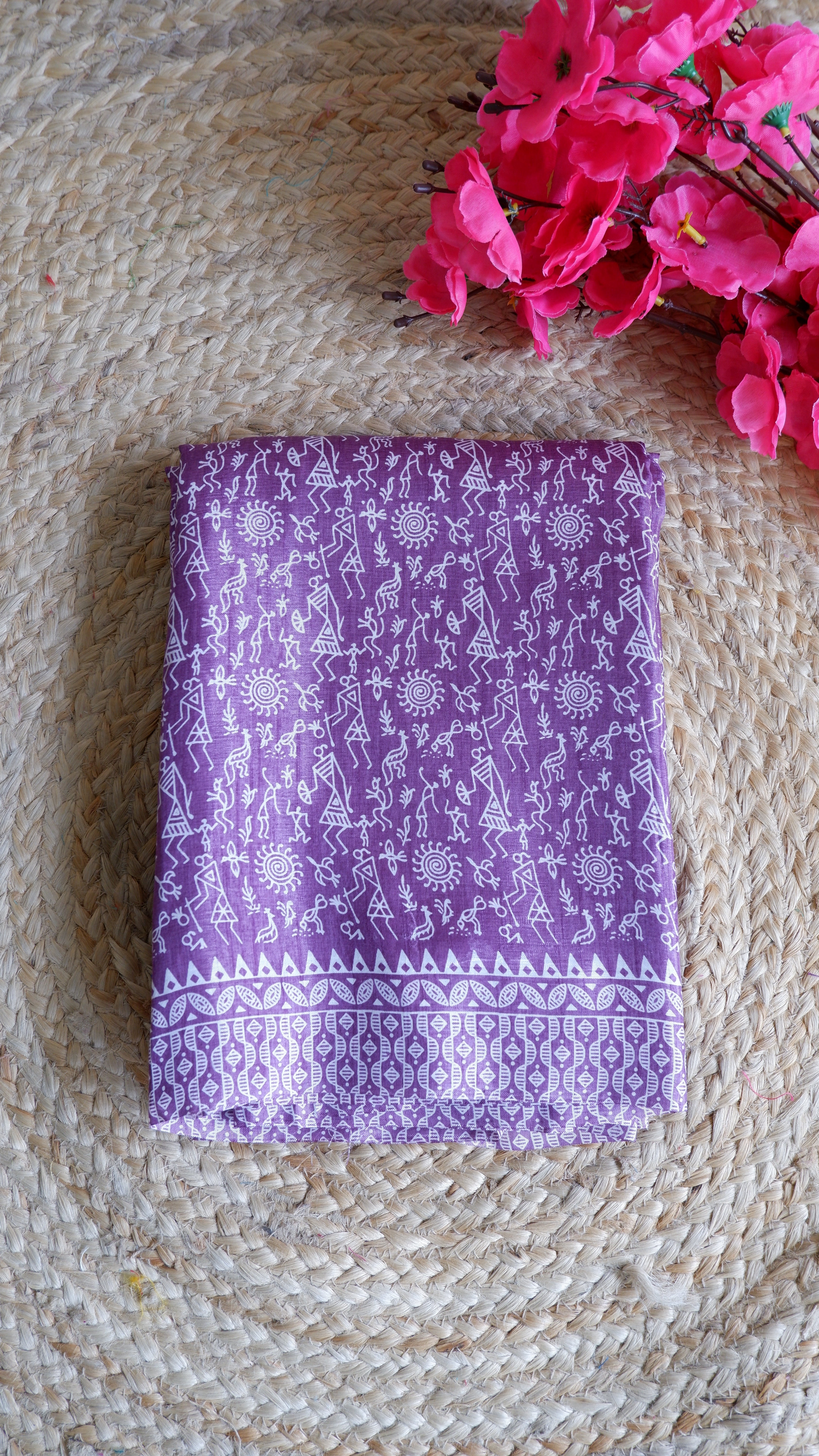 Soft Crepe Silk Saree with Artistic Warli Print Design