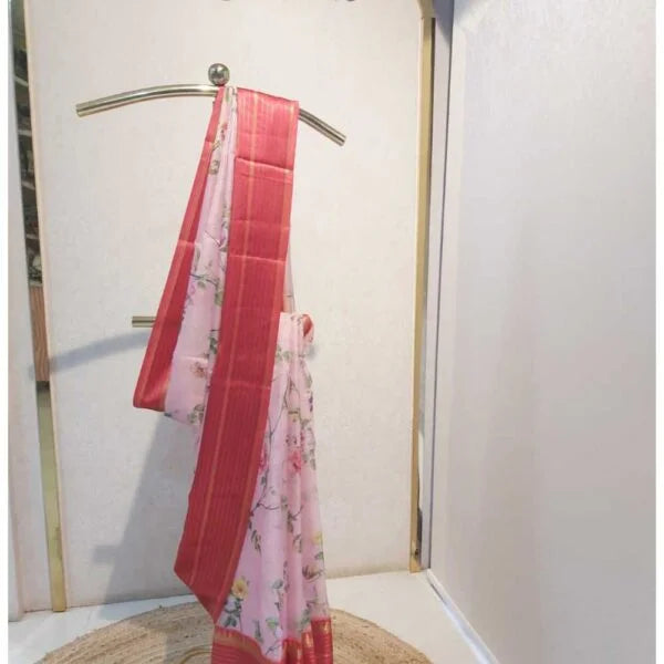 Pink Kota Saree With Gadwal Border