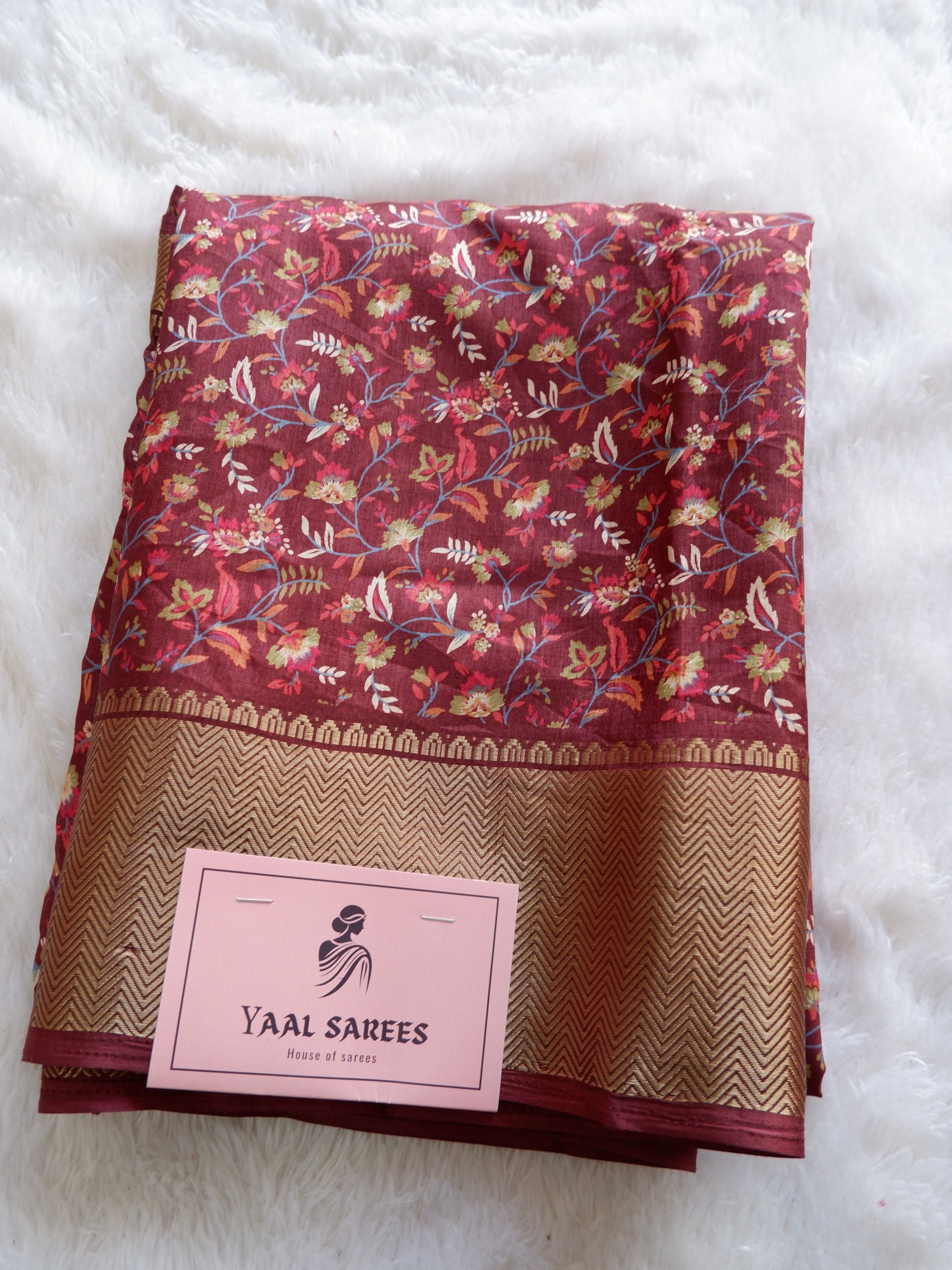 Designer Georgette Saree with Traditional Parsi Print & Zari Border
