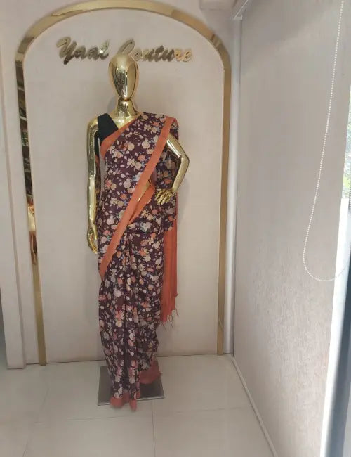 Saptal Brown & Orange Elegant Saree