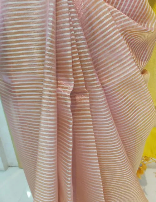 Elegant Tissue Pink & Yellow Saree