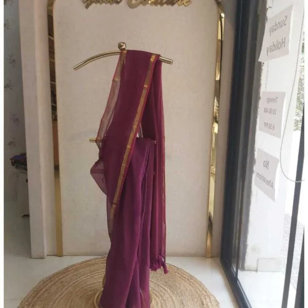 Plain Mul Saree with Zari Border Purple